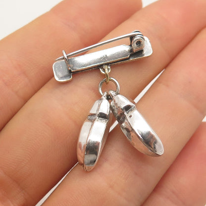 925 Sterling Silver Vintage Holland Boot Shoes Charms Pin Brooch