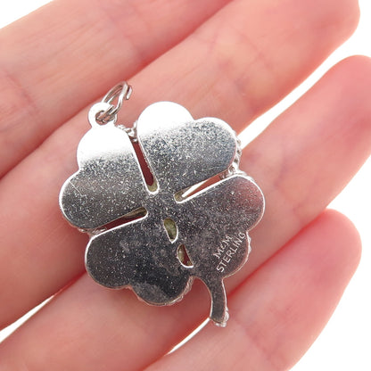 Mark Mercy 925 Sterling Silver Vintage Rhinestone Clover Good Luck Charm Pendant