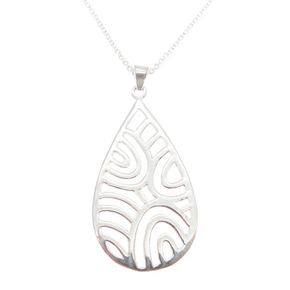 925 Sterling Silver Italy Modernist Ornate Teardrop Cable Chain Necklace 18"
