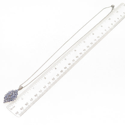 D'Joy 925 Sterling Silver Real Marquise-Cut Tanzanite Cable Chain Necklace 20"