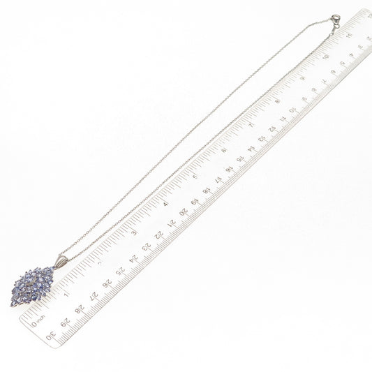 D'Joy 925 Sterling Silver Real Marquise-Cut Tanzanite Cable Chain Necklace 20"