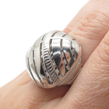 925 Sterling Silver Italy Modernist Ribbed Dome Ring Size 6.5