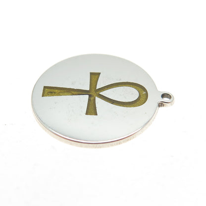 TOKEMOTI 925 Sterling Silver Enamel Egyptian Ankh Tag Minimalist Charm Pendant