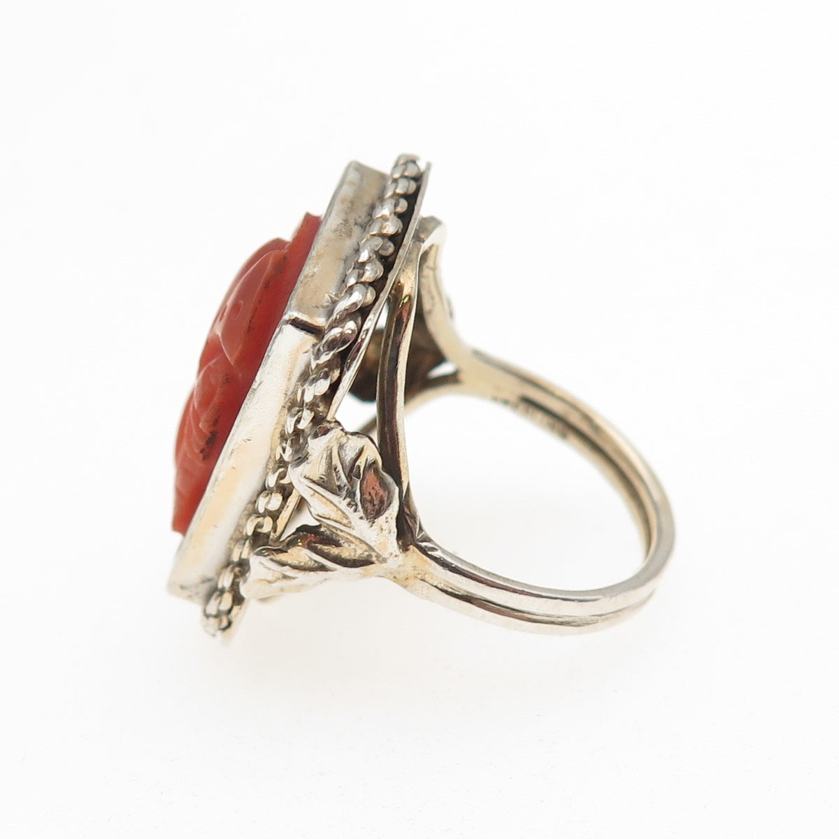 925 Sterling Silver Gold Plated Antique Art Deco Coral Warrior Cameo Ring Size 5