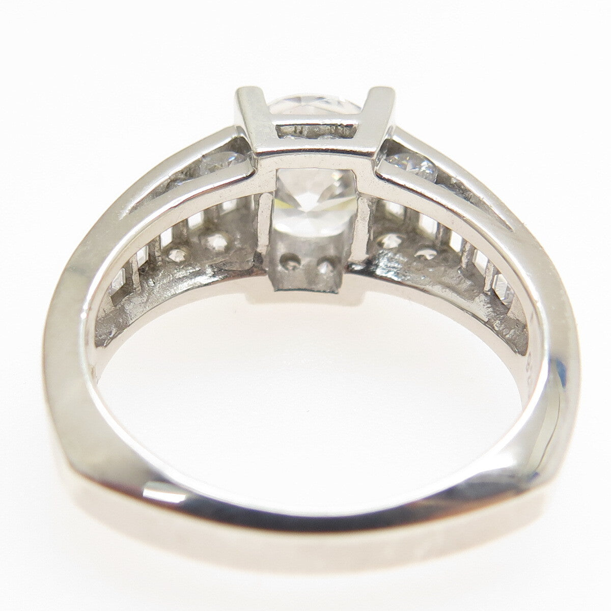 925 Sterling Silver Round & Emerald-Cut C Z Engagement Ring Size 7