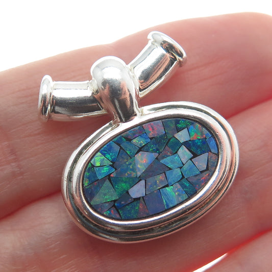 MICHELLE ALBALA 925 Sterling Silver Vintage Real Mosaic Opal Inlay Slide Pendant