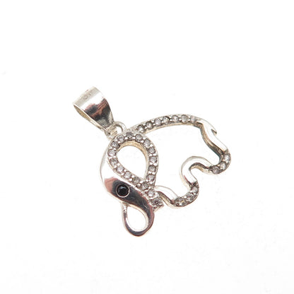 925 Sterling Silver Round-Cut Black & White C Z Elephant Mini Charm Pendant