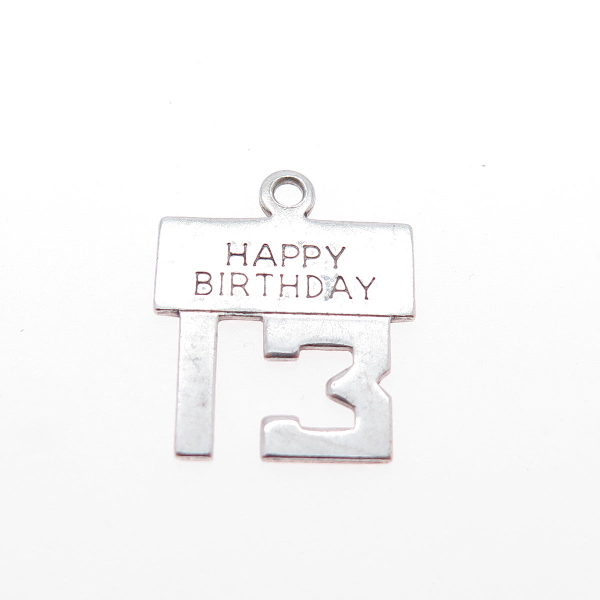 WELLS 925 Sterling Silver Vintage Happy Birthday 13 Charm Pendant
