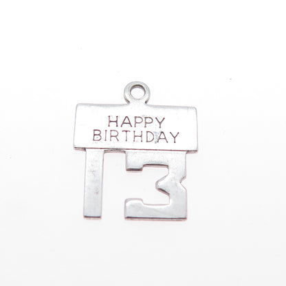WELLS 925 Sterling Silver Vintage Happy Birthday 13 Charm Pendant