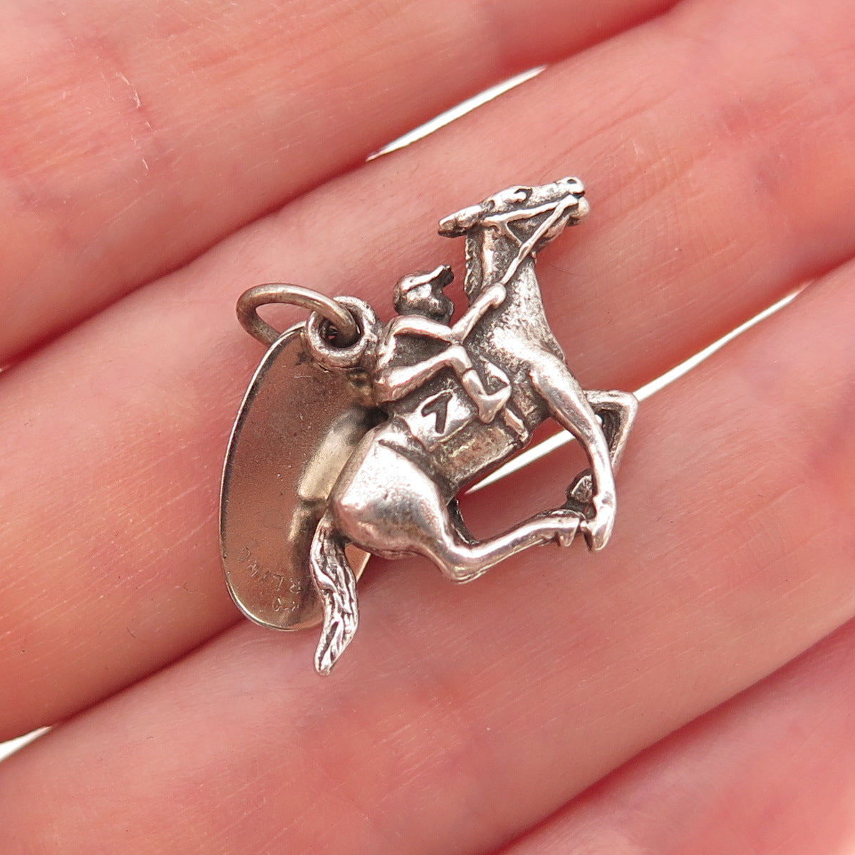 Maisels Sterling Silver Vintage Horse & Jockey Kentucky Oxidized Charm Pendant