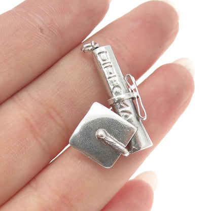 925 Sterling Silver Vintage Diploma Graduation Charm Pendant