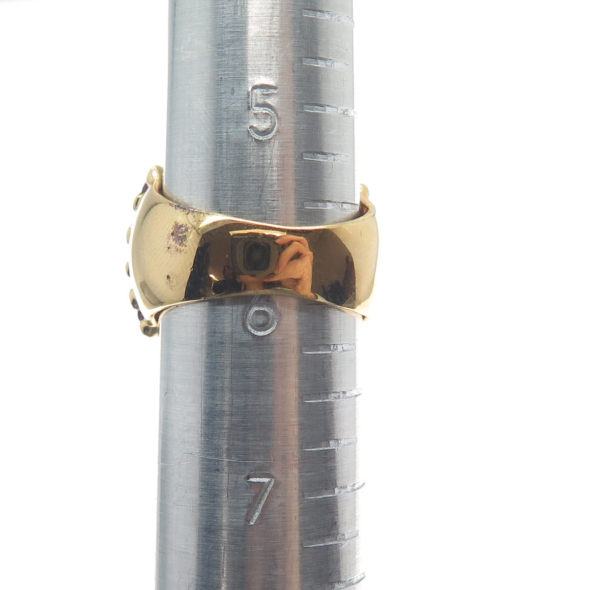 925 Sterling Silver Gold Plated IBB Real Amethyst Gem Cluster Wide Ring Size 6