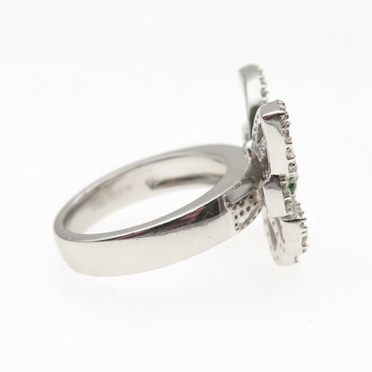 925 Sterling Silver Round-Cut Green & White C Z Butterfly Ring Size 8