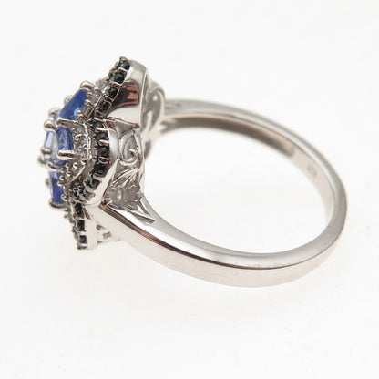 Chuck Clemency 925 Sterling Real Tanzanite Black Spinel White Topaz Ring Size 8