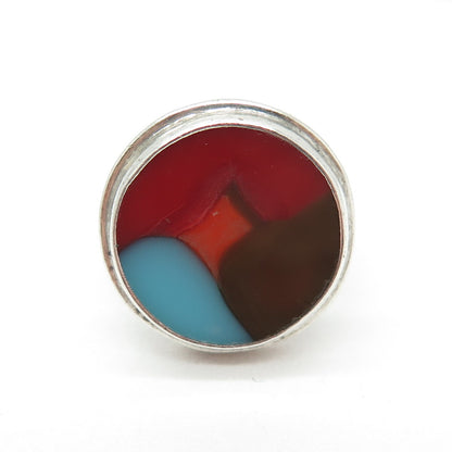 925 Sterling Silver Vintage Murano Glass Modernist Ring Size 6