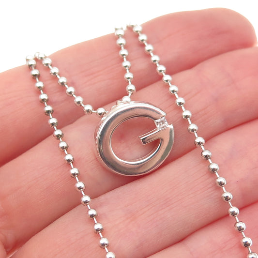925 Sterling Silver Vintage C Z Letter G Initial Ball Beaded Chain Necklace 16"