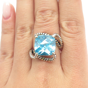 925 Sterling Silver Cushion-Cut Blue C Z Bypass Ring Size 7.25