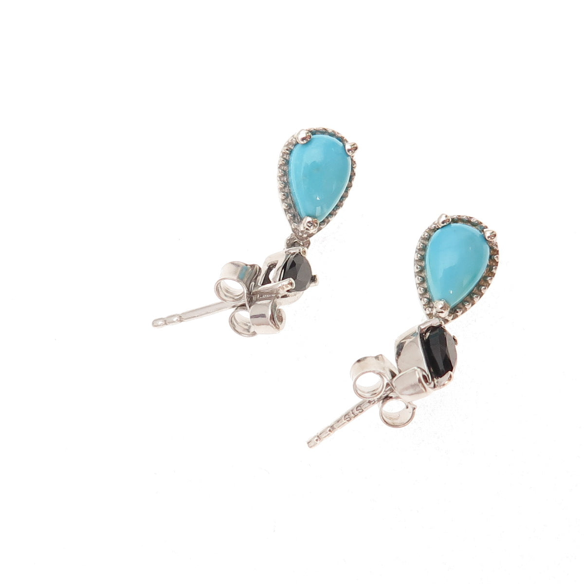 Chuck Clemency 925 Sterling Silver Real Turquoise & Black Spinel Dangle Earrings