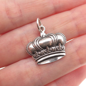925 Sterling Silver Vintage Fleur de Lis Royal Crown Oxidized Mini Charm Pendant