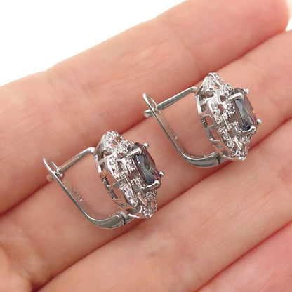 925 Sterling Silver Real Oval-Cut Mystic Quartz & Round-Cut C Z Earrings