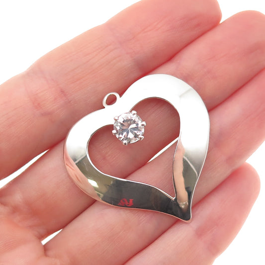 925 Sterling Silver Vintage Round-Cut C Z Heart Charm Pendant