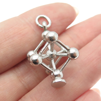 925 Sterling Silver Vintage Atomium Modernist 3D Charm Pendant