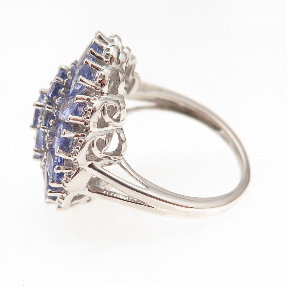 Chuck Clemency 925 Sterling Silver Real Tanzanite Floral Cluster Ring Size 8.25