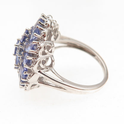 Chuck Clemency 925 Sterling Silver Real Tanzanite Floral Cluster Ring Size 8.25