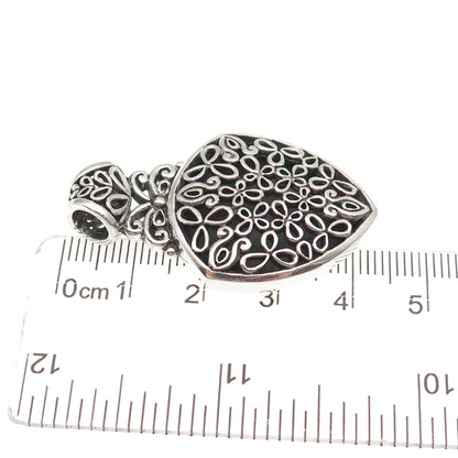 925 Sterling Silver Vintage Mexico Floral Ornate Oxidized Slide Charm Pendant