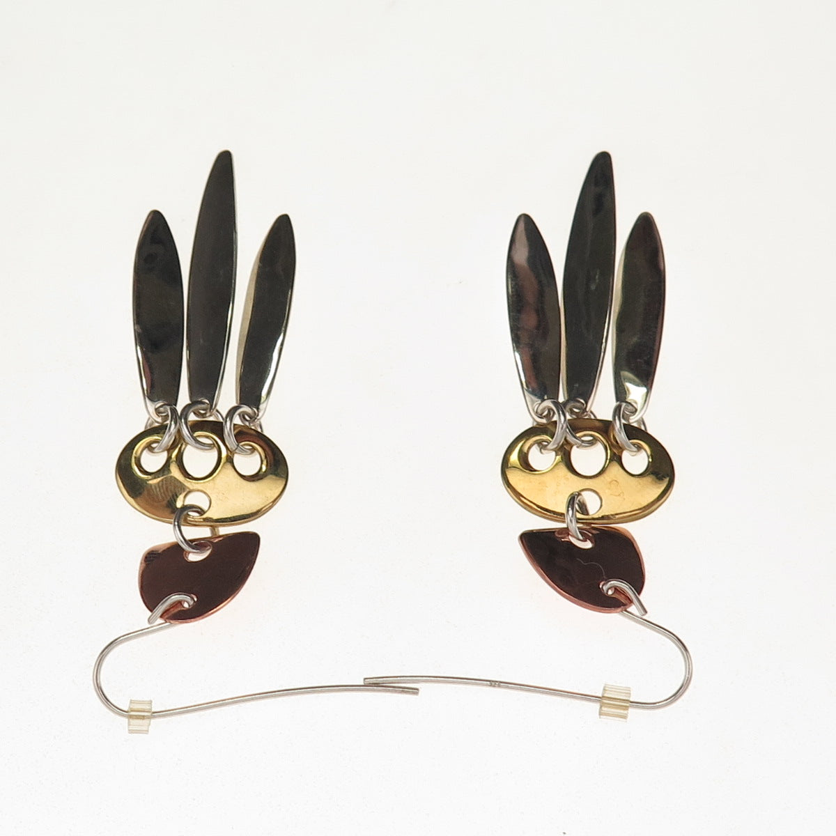 Robert Lee Morris 925 Sterling Silver 2-Tone Vintage Modernist Dangle Earrings