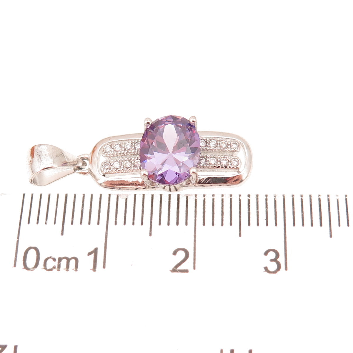 925 Sterling Silver Oval-Cut Purple & Round-Cut White C Z Charm Pendant