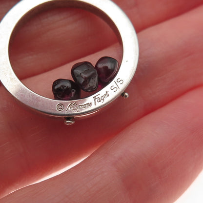 MIGNON FAGET Sterling Vintage Real Red Garnet Circle of Life Chain Necklace 18"