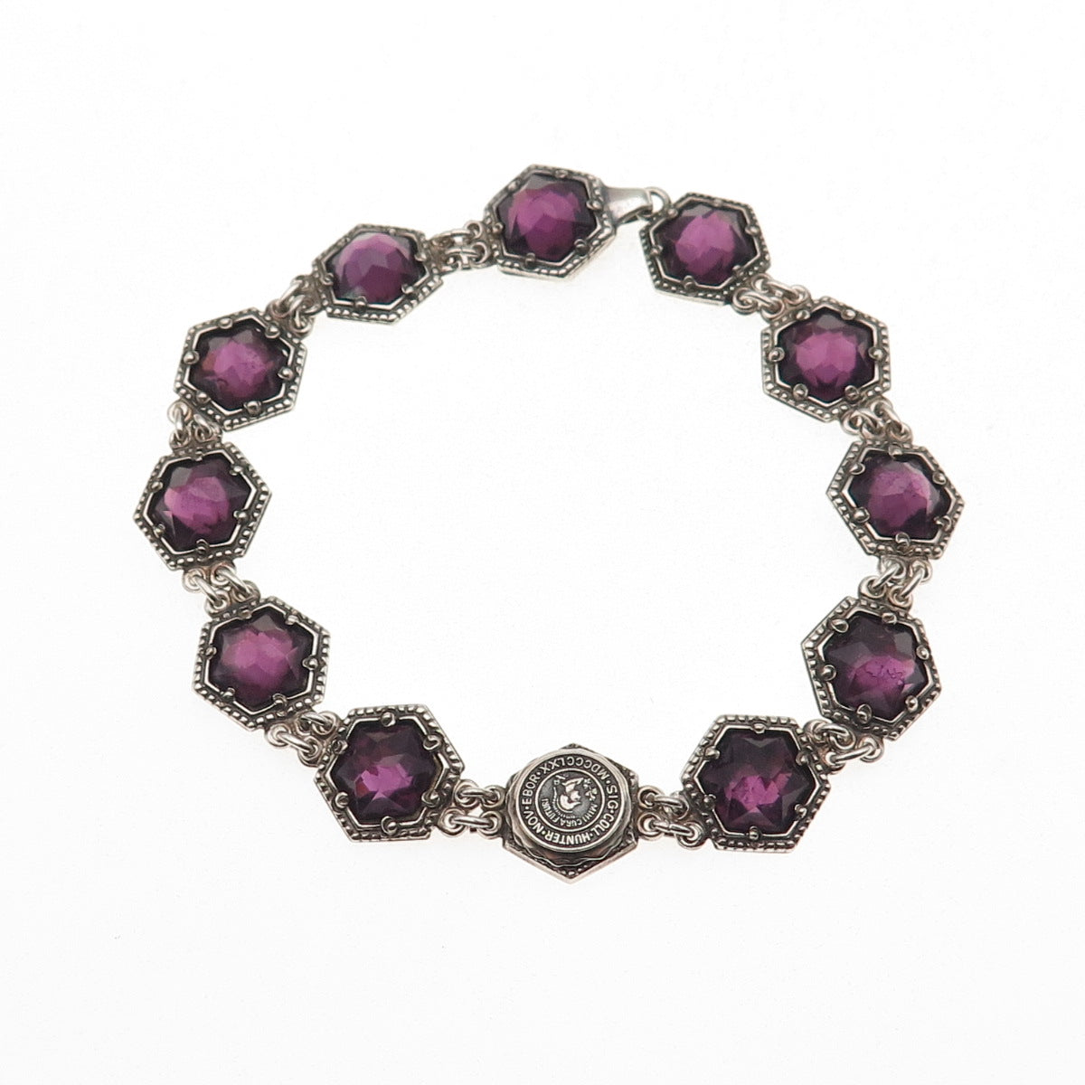 Barden Blake & Co. 925 Sterling Antique Real Amethyst Hunter College Bracelet 7"