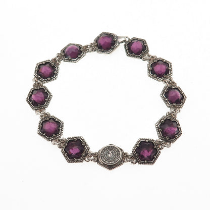 Barden Blake & Co. 925 Sterling Antique Real Amethyst Hunter College Bracelet 7"