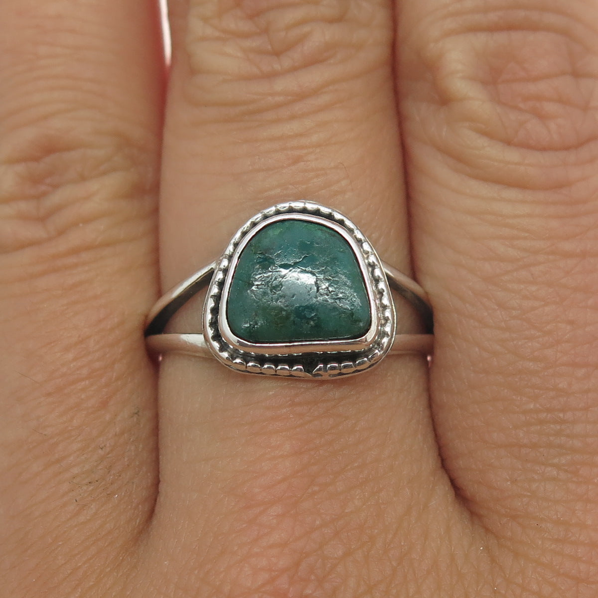 Old Pawn Sterling Silver Southwestern Kingman Turquoise Tribal Ring Size 9.25