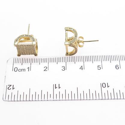 925 Sterling Silver Gold Plated Round-Cut C Z Arch Square Stud Earrings