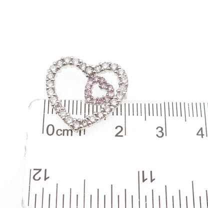 925 Sterling Silver Round-Cut White & Pink C Z Heart Mini Slide Charm Pendant