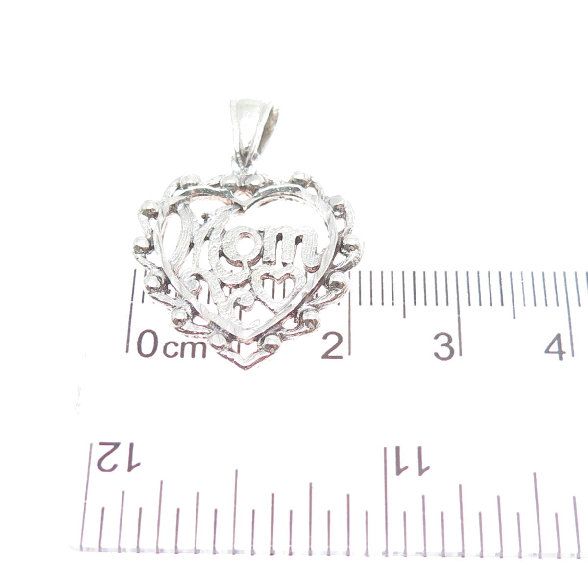 925 Sterling Silver Vintage Mom Heart Beaded Charm Pendant