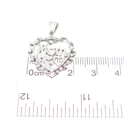 925 Sterling Silver Vintage Mom Heart Beaded Charm Pendant