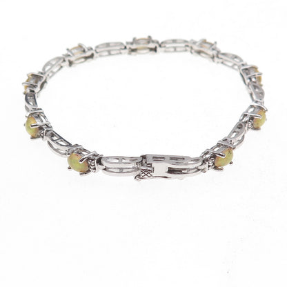 925 Sterling Silver Real Diamond Accent & Opal Bracelet 7"