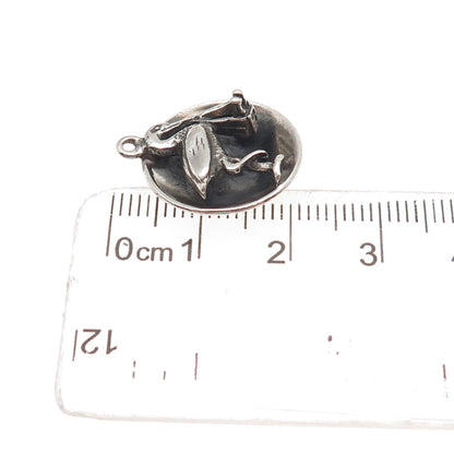 JewelArt Sterling Silver Vintage Stork Carrying Baby Oxidized Mini Charm Pendant