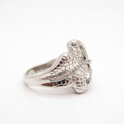 925 Sterling Silver Heng Ngai Real White Diamond Leaf Ring Size 8