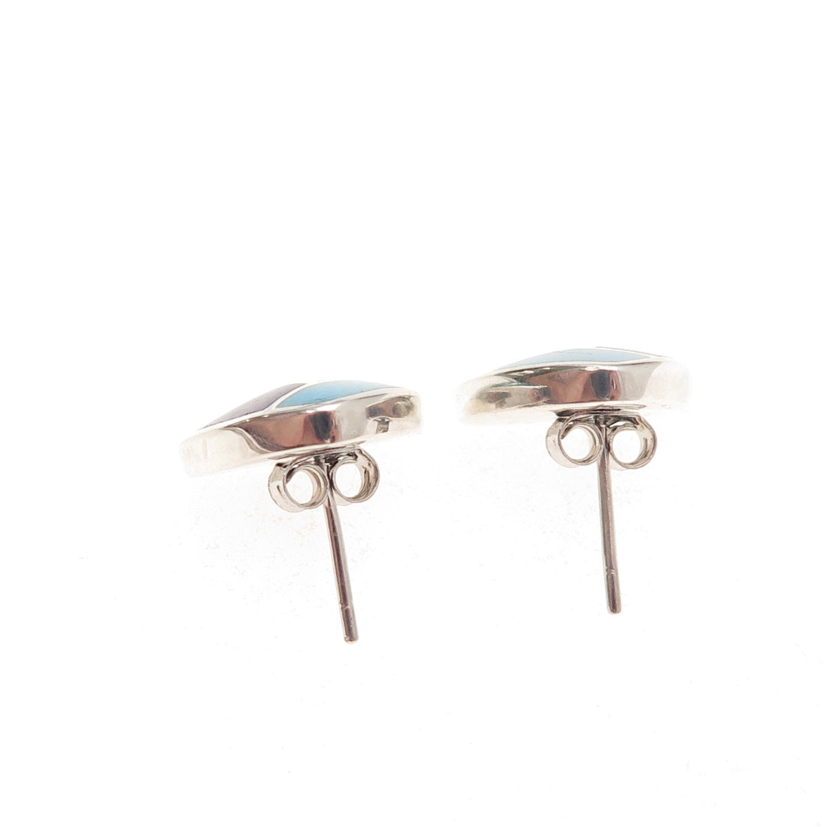925 Sterling Silver Vintage Real Turquoise Lapis Opal & C Z Stud Earrings