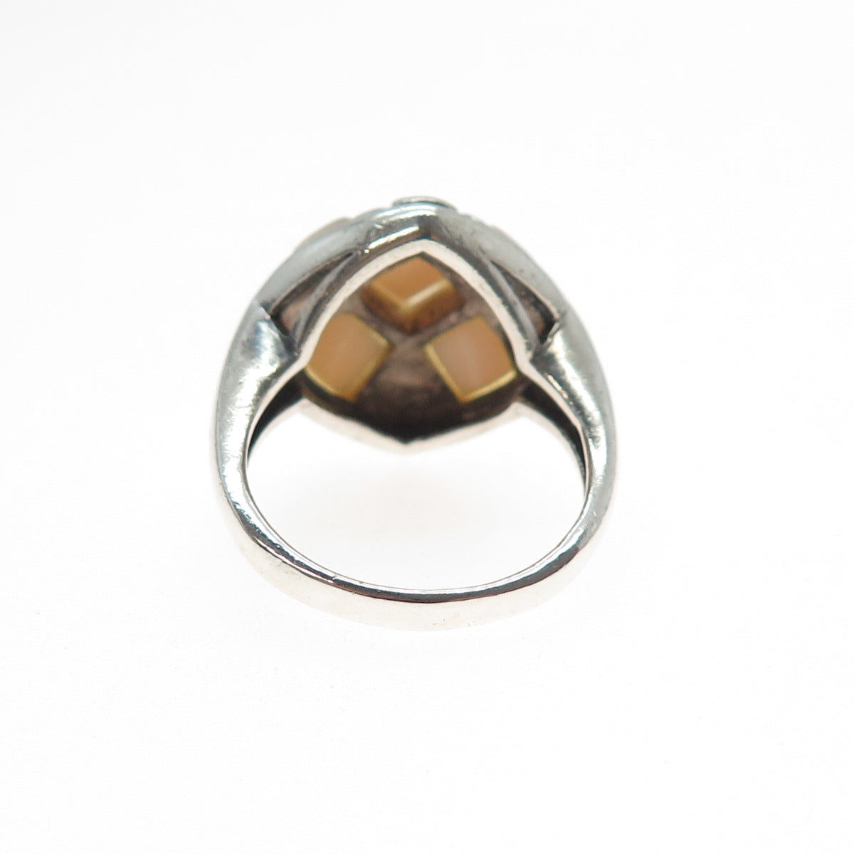 925 Sterling Silver Vintage Real MOP Modernist Spiral Ring Size 8.25