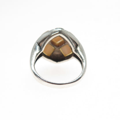 925 Sterling Silver Vintage Real MOP Modernist Spiral Ring Size 8.25