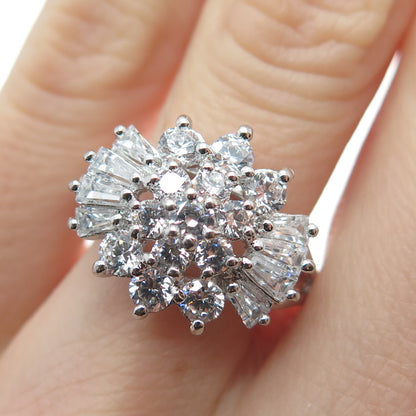 DIADEMA 925 Sterling Silver Round & Tapered Baguette-Cut Shaped C Z Ring Size 7