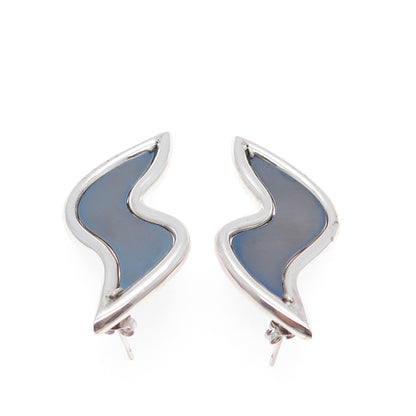 925 Sterling Silver Vintage Enamel Modernist Dangle Earrings