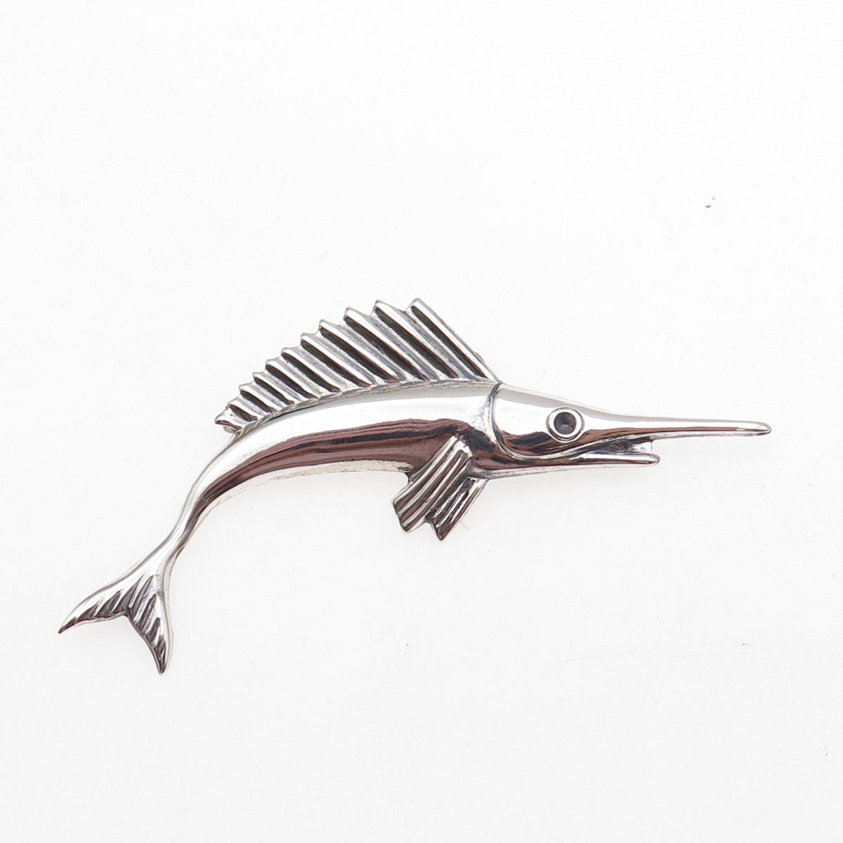 925 Sterling Silver Vintage Swordfish Oxidized Pin Brooch