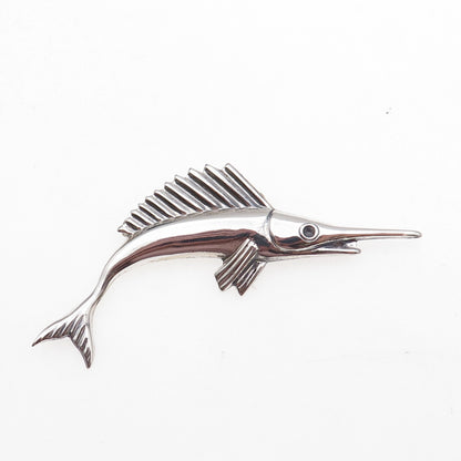 925 Sterling Silver Vintage Swordfish Oxidized Pin Brooch