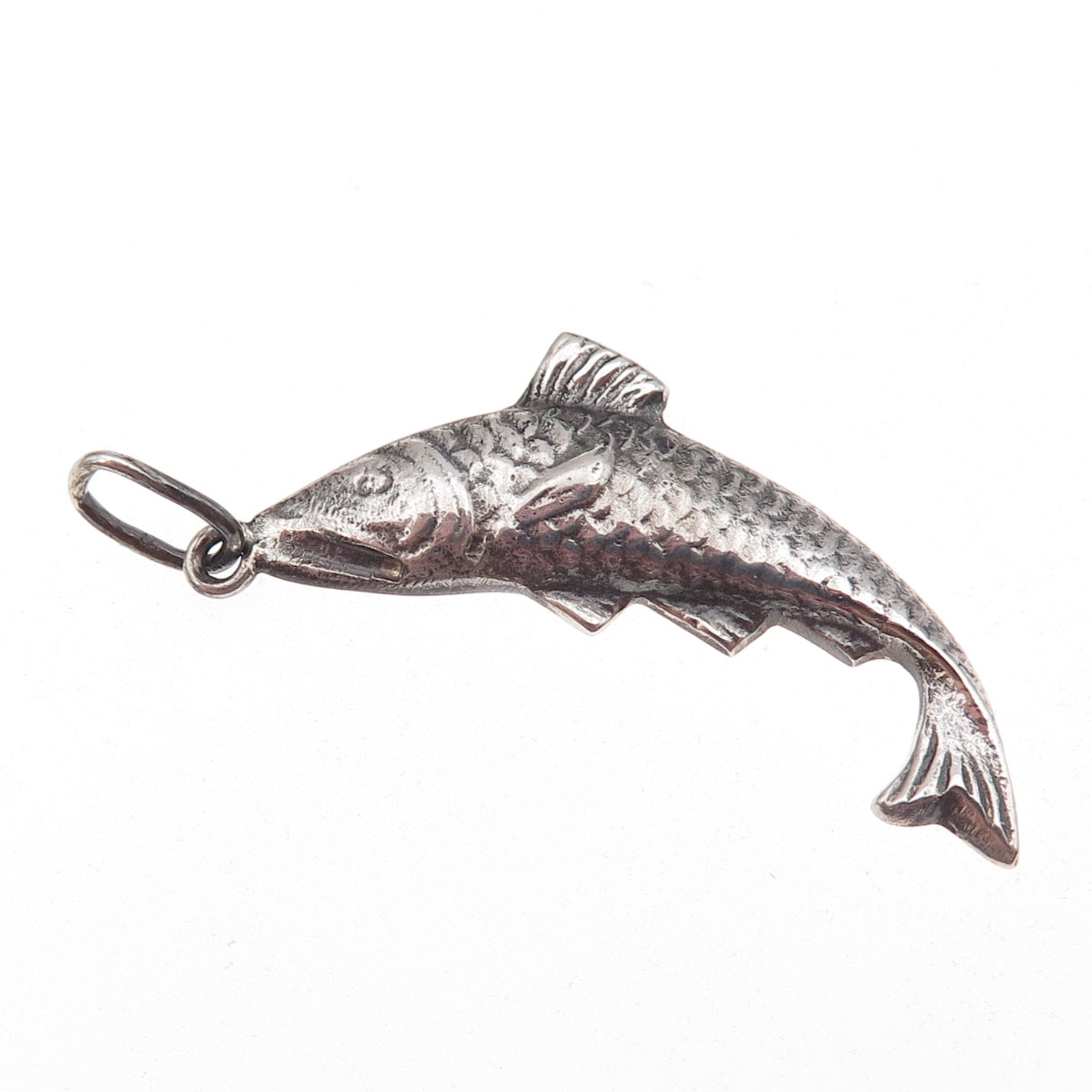 900 Silver Vintage Koi Fish Oxidized Charm Pendant